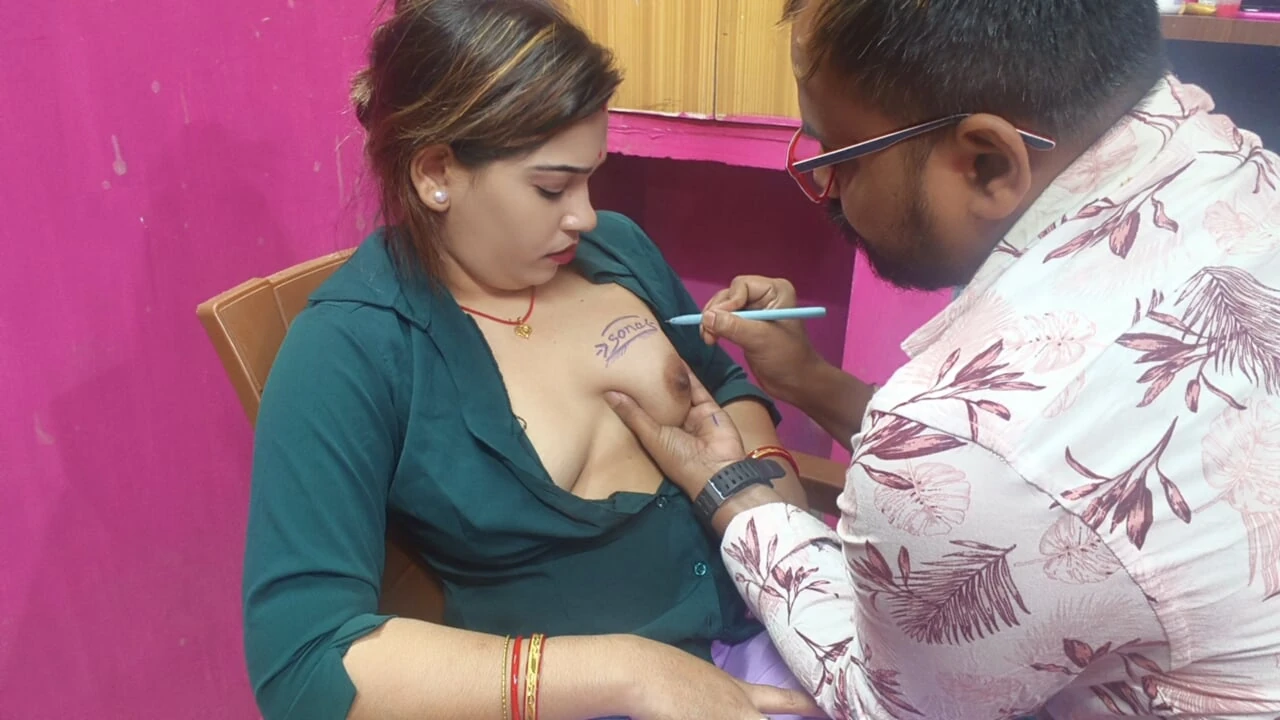 Local Desi girl art tattoo design on the boobs, After boobs sucking